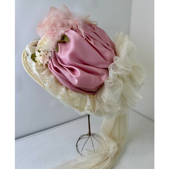 VTG Elsie Massey Originals Pink Floral Wide Brim Victorian Derby Hat main image 4